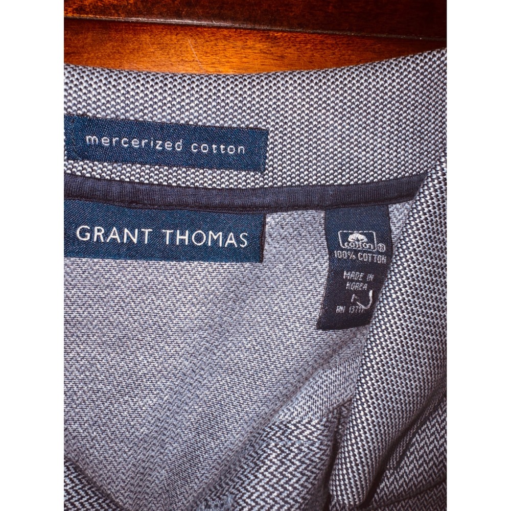 Grant Thomas Polo Shirt Mens XL Blue Excellent Mercerized Cotton Herringbone